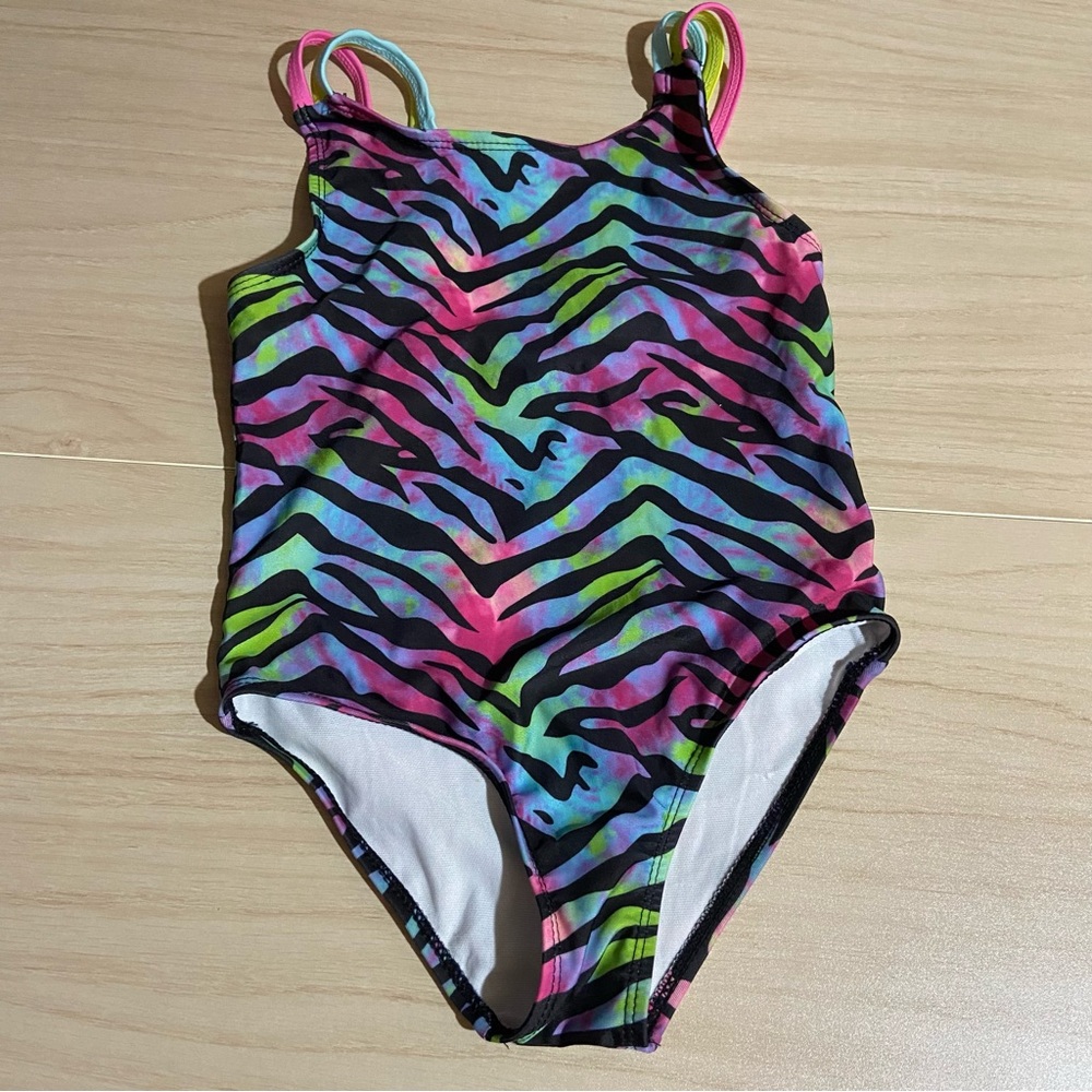 Extremely Me Zebra Print One Pice Swimsuit Bathing Suit Girl Size 4 Mermaid Neon
